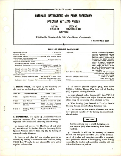 Overhaul Instructions with Parts Breakdown for Pressure Actuated Switch -  Part 412-32B-14