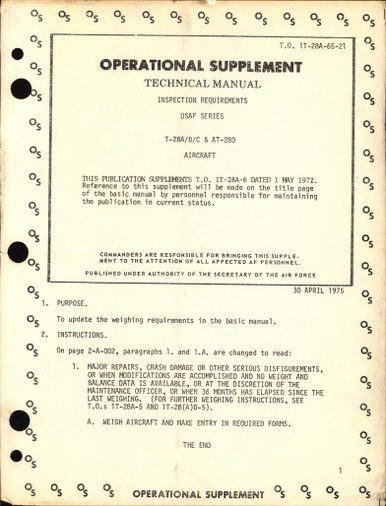 Operational Supplement to Inspection Requirements for T-28A, T-28B, T ...
