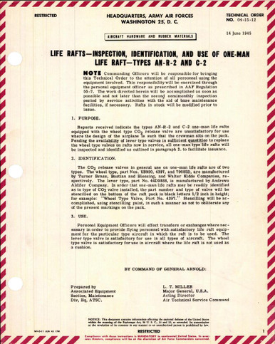 Inspection, Identification, and Use of One-Man Life Rafts, Types AN-R-2 ...