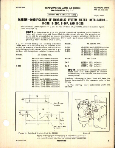 Modification Of Hydraulic System Filter Installation For B 26b B 26c B 26f And B 26g Aircorps Library