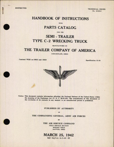 Handbook of Instructions with Parts Catalog for Semi-Trailer Type C-2  Wrecking Truck - AirCorps Library