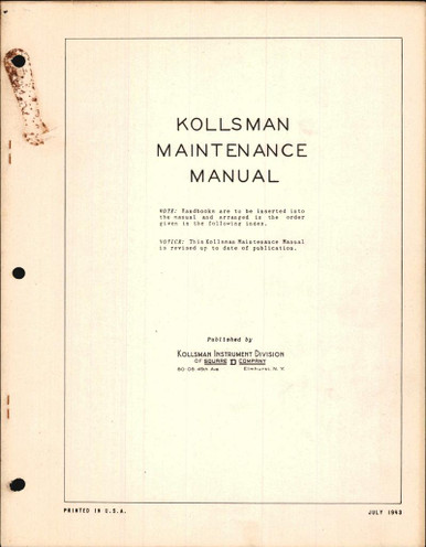 Kollsman Instruments Altitude Alert Device Computer Overhaul Manual With  Parts 1971 (34-10-6)