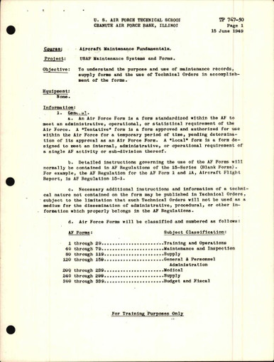 Training Rip Example Air Force Training Project, USAF Maintenance Systems and Forms - AirCorps Library