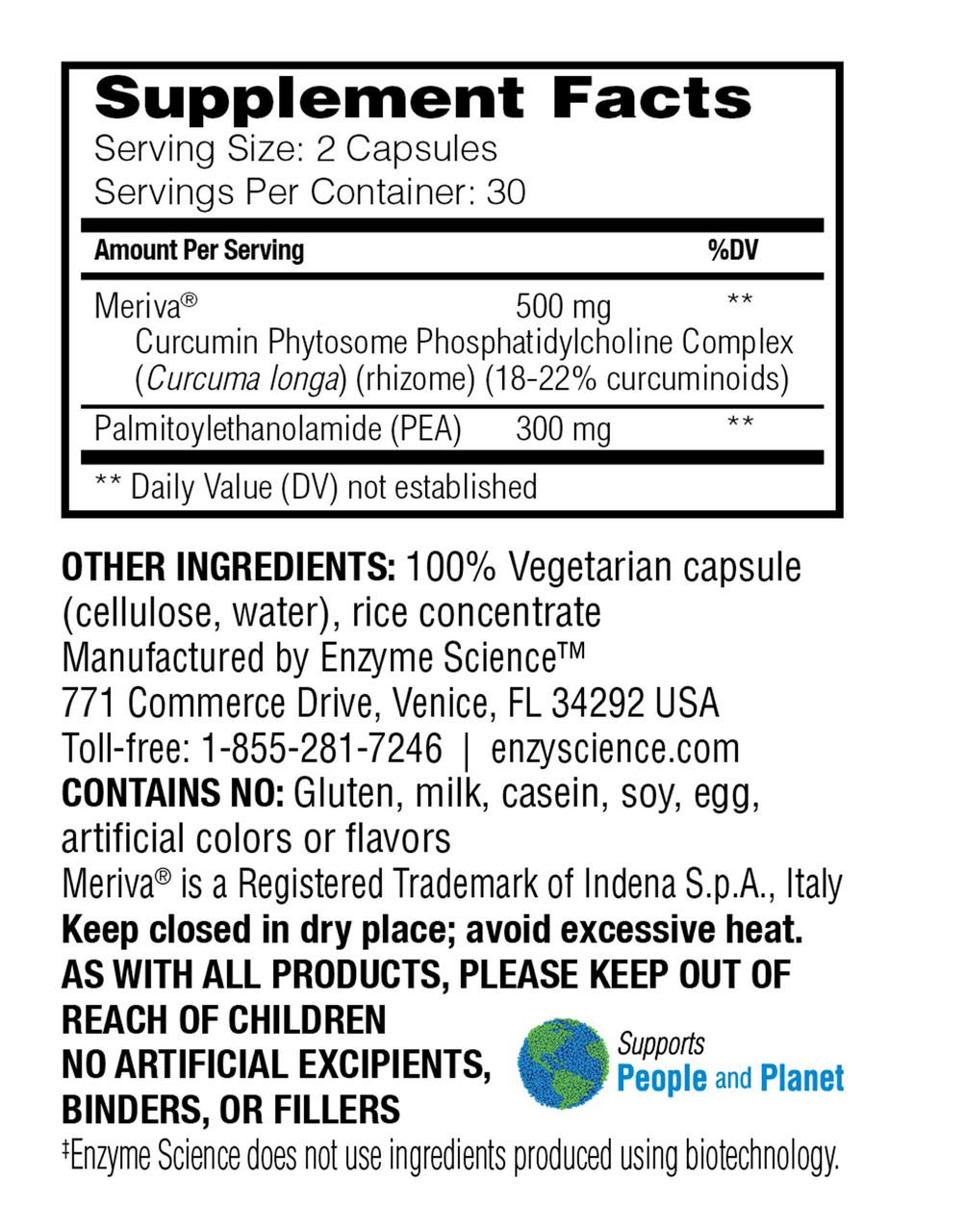 Enzyme Science (PEA)+ With Meriva® Curcumin 60 caps ingredients