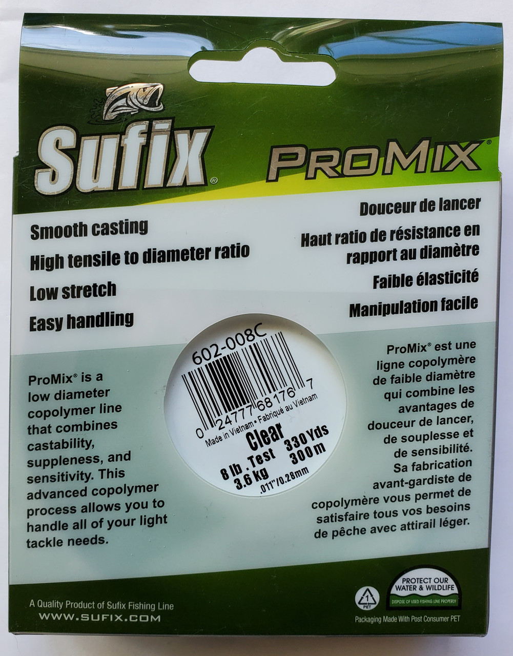 Sufix ProMix Monofilament Fishing Line 330 Yards Spool 6 Lbs Clear