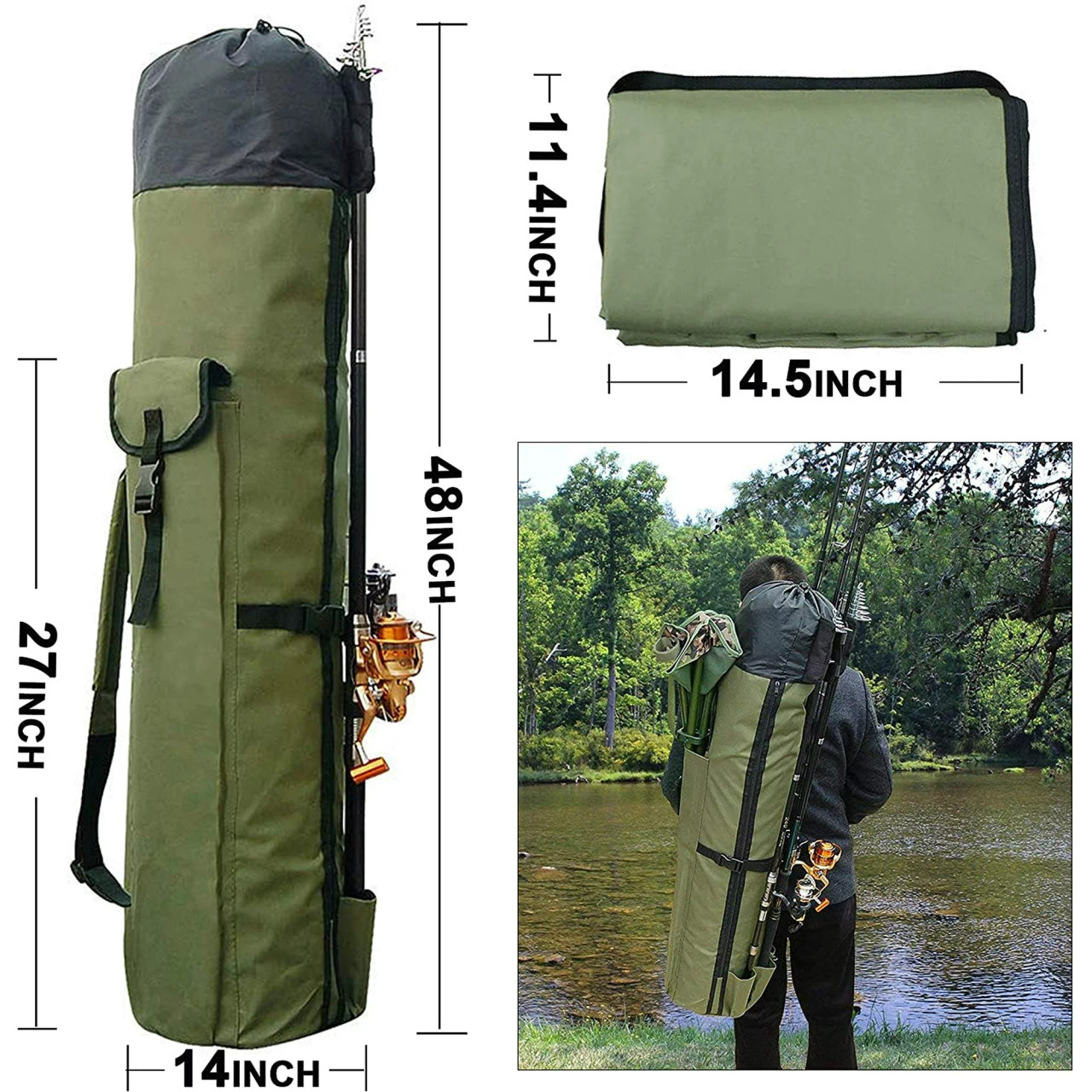 総合通販 Durable Canvas Fishing Rod & Reel Organizer Bag Travel Carry Case Bag-  Khaki 海外 即決