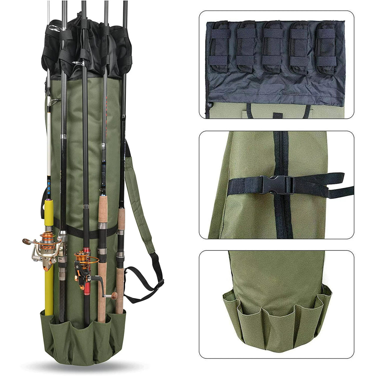 Sougayilang Fishing Rod Bag Canvas Rod Case Organizer Pole Storage Fishing Rod and Reel Bag, Size: Style A, Green