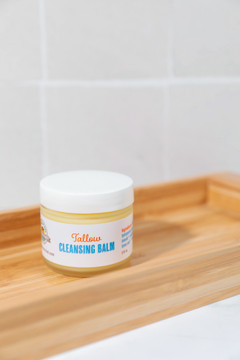 Tallow Cleansing Balm for use in the oil cleansing method, a natural skincare regimen that removes makeup and dirt and leaves skin soft and moisturized.