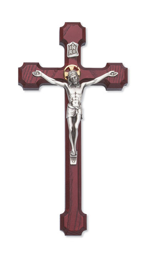 8IN CHERRY STAIN CRUCIFIX SILVER