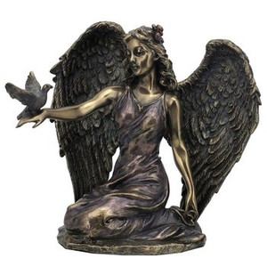 ANGEL LEANING ON RIGHT KNEE WITH DOVE IN RIGHT HAND