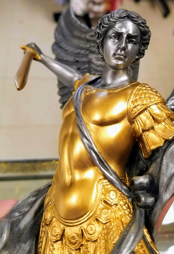 ST. MICHAEL TRAMPLES DEMON (PEWTER & GOLD)