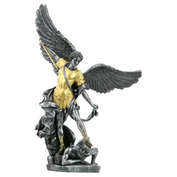 ST. MICHAEL TRAMPLES DEMON (PEWTER & GOLD)