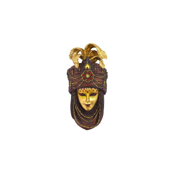 MASK WITH TURBAN WALL PLAQUE (MARRON & GOLD)