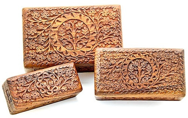 TREE OF LIFE CARVED WOODEN BOX 5.5"