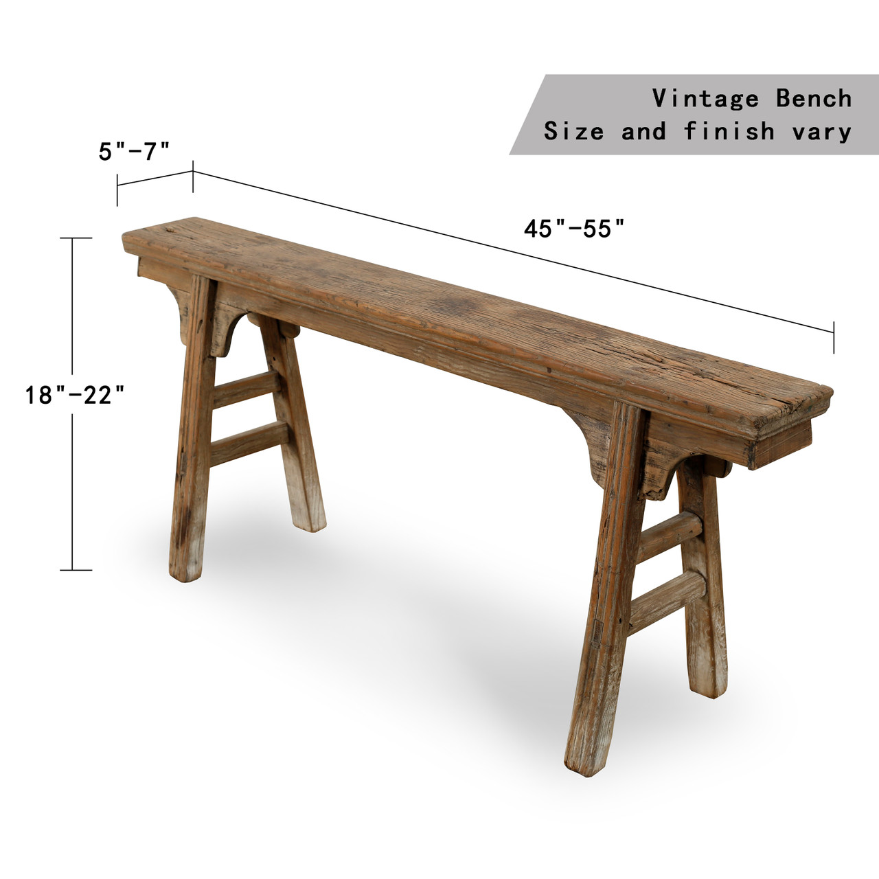 Vintage noodle bench with front panel(size and finish vary