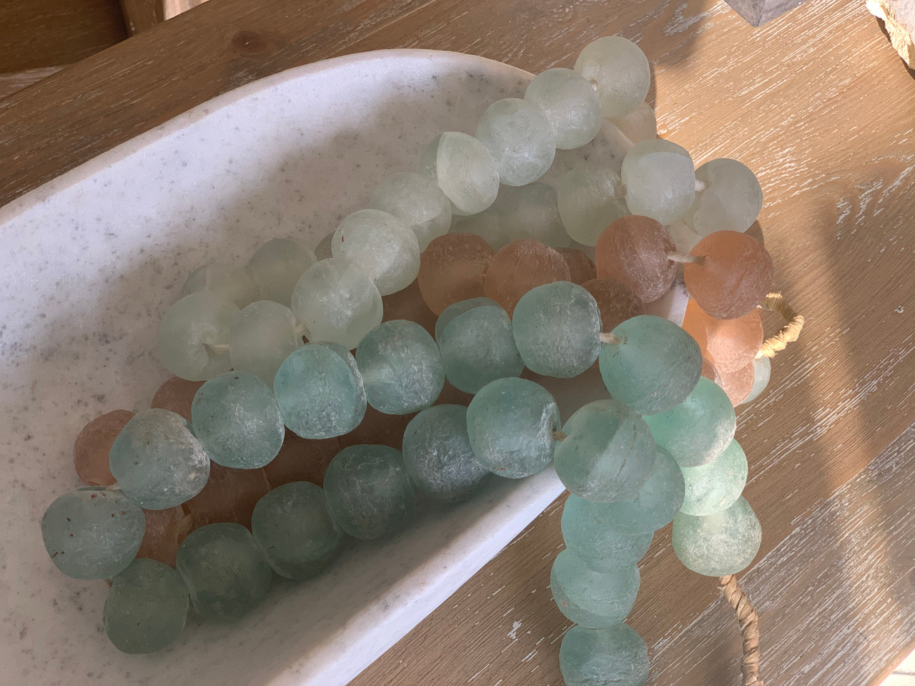 Vintage Large Sea Glass Beads in Aqua Green - Lilys Living