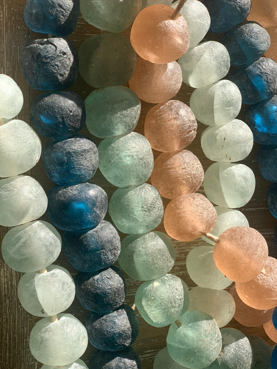 Vintage Large Sea Glass Beads in Aqua Blue