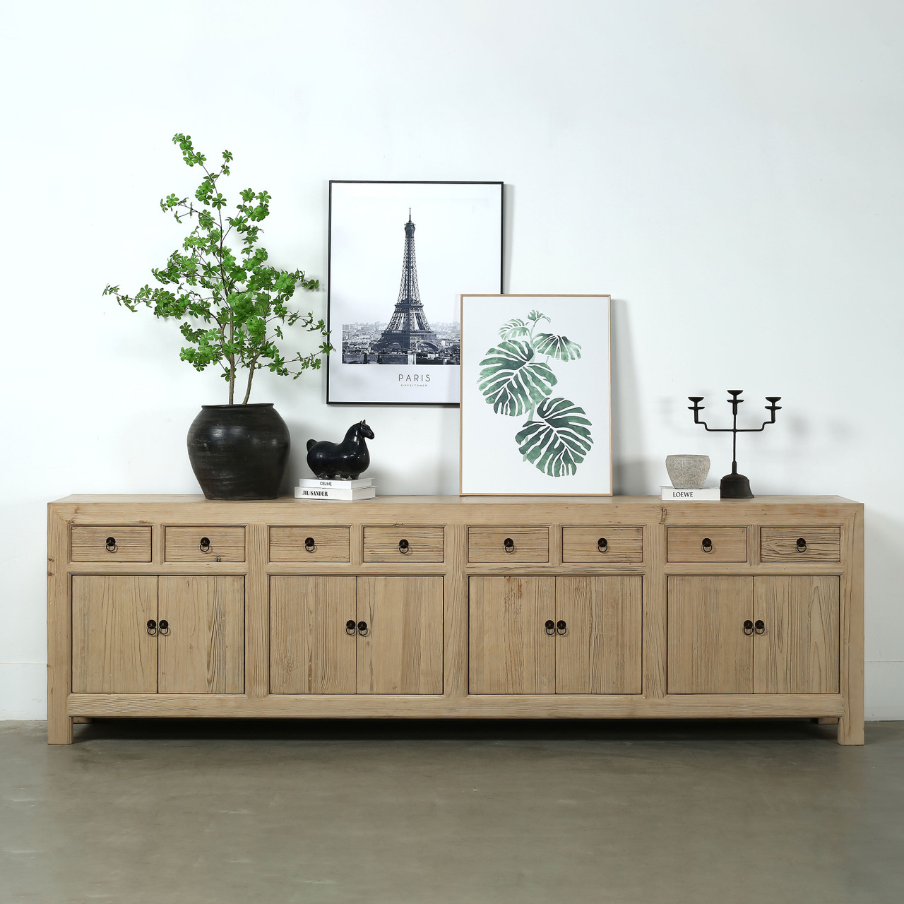 119 Inches Long 8 Drawers 8 Doors Sideboard Weathered Natural - Lilys ...