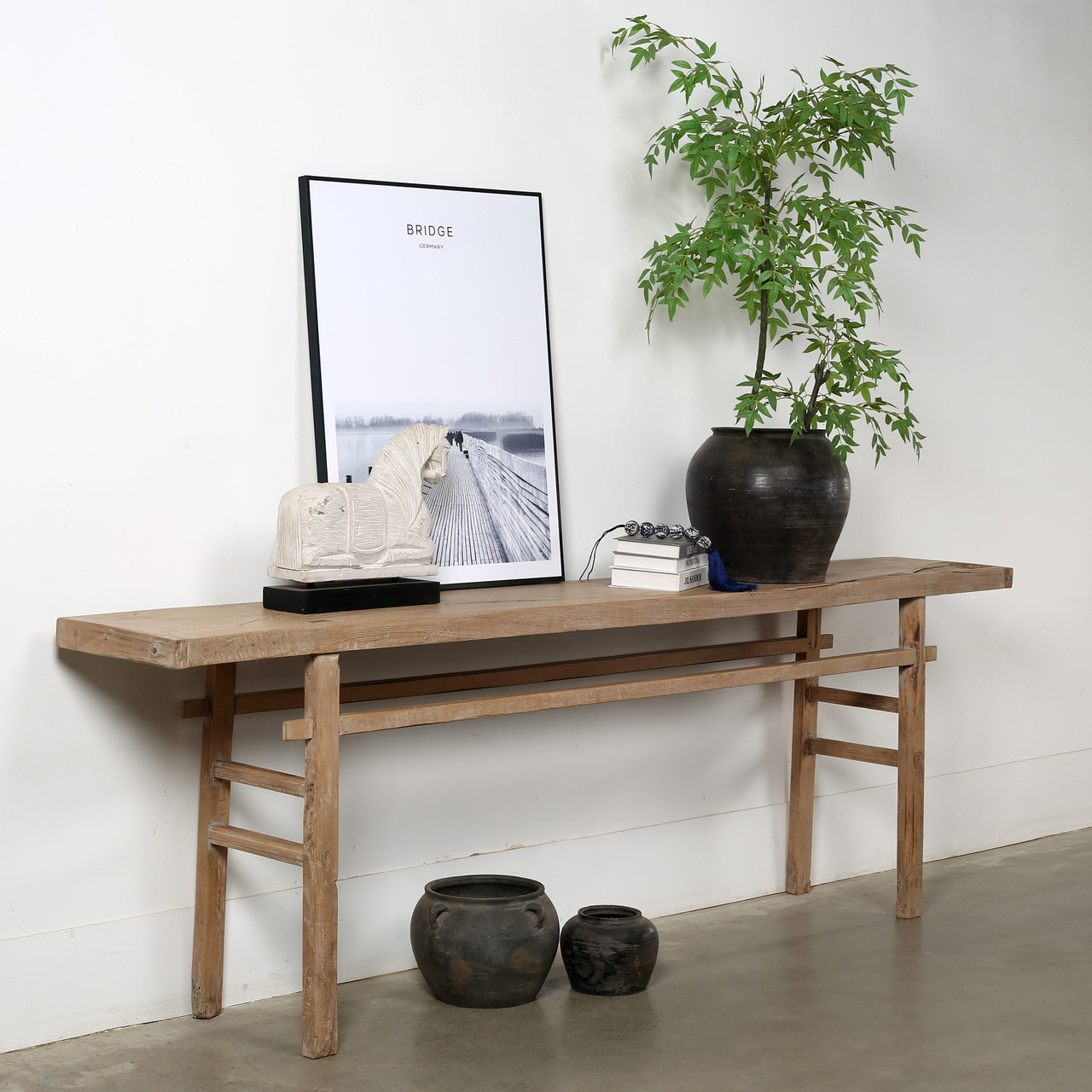 Vintage Console Table Weathered Natural 104x15.6x33.9H Elmwood
