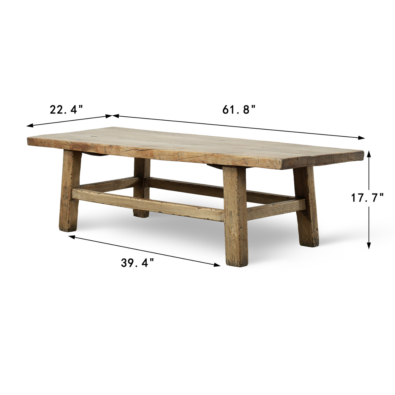 Vintage Coffee Table 62x22x18H Walnut Wood Weathered Natural