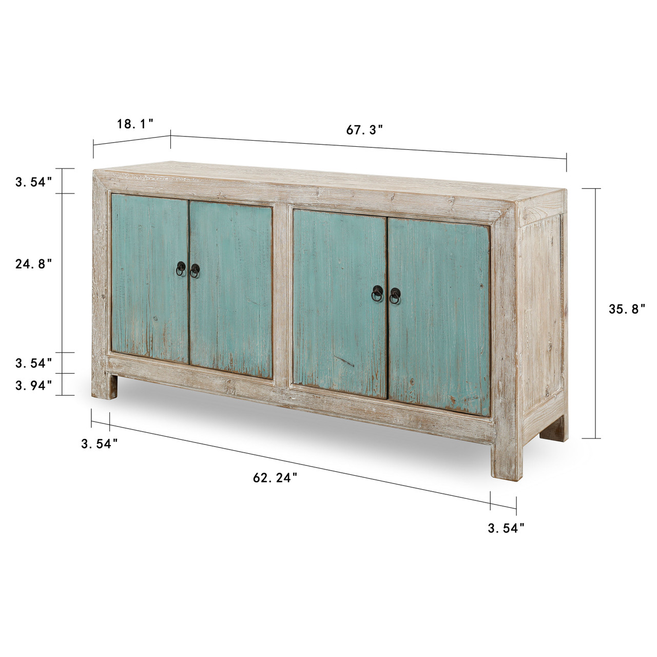 62 TV Stand, Storage Buffet Cabinet, Sideboard - Teal Blue