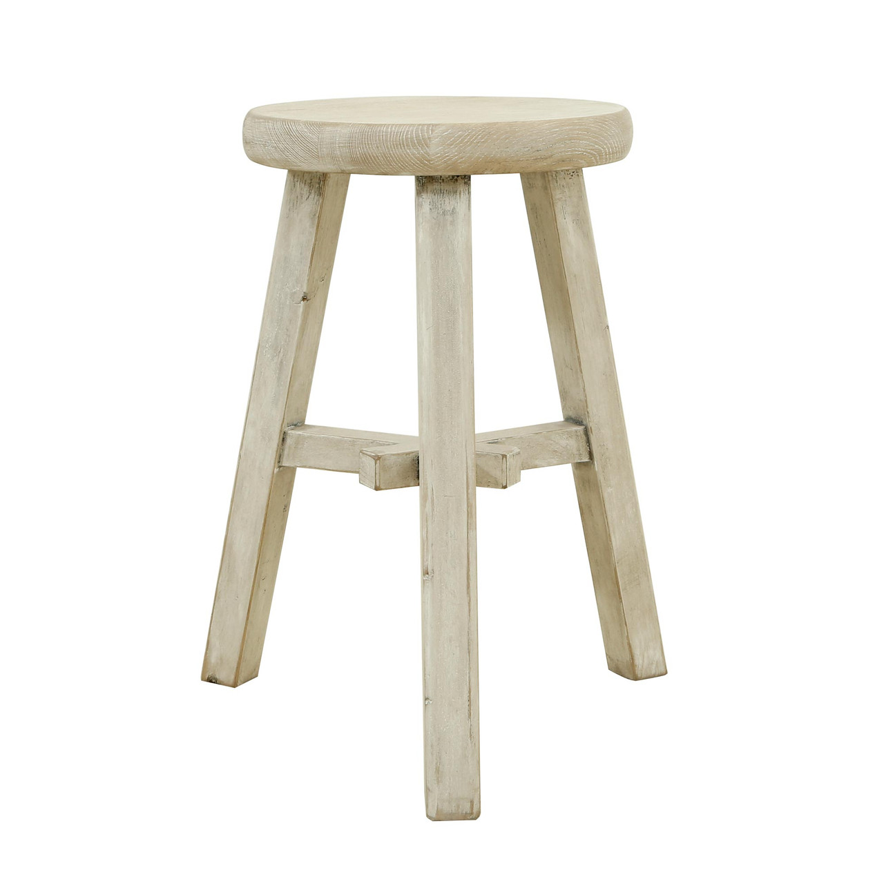 Elm round Stool Weathered White wash - Lilys Living