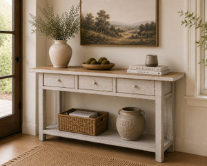 Amalfi Two Tones Console Table with 3 Drawers 66X18X33H