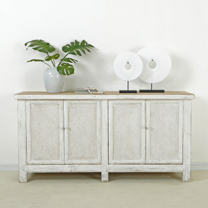Amalfi Two Tones Sideboard with 4 Rattan Doors Antique Off White 71x18x35H Amalfi Two Tones Sideboard with 4 Rattan Doors Antique Off White 71x18x35H