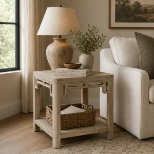 Ming Arch Side Table Weathered white wash