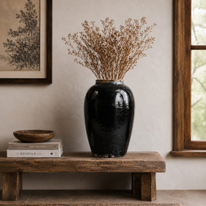 22"-25" High Vintage Black  Glazed Jar (size & color vary)