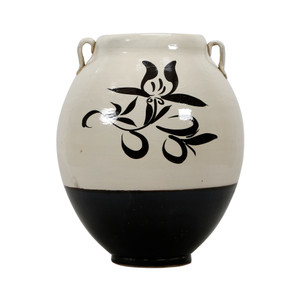 White & Black Glazed Vase With Two Handles White & Black Glazed Vase With Two Handles