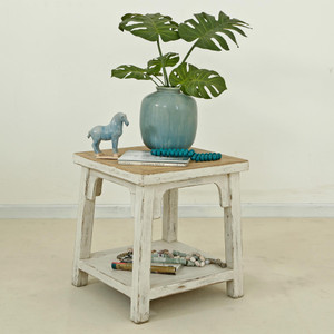 Amalfi Two Tones Side Table Antique Off white 22x22x24H Amalfi Two Tones Side Table Antique Off white 22x22x24H