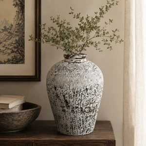 Vintage Tall Jar with White Paint(size approx 13x13x20)