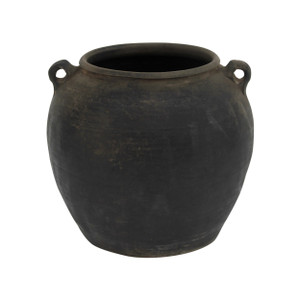 Approx 12" Vintage black pottery jar large with two handles Large (size & finish vary) Approx 12" Vintage black pottery jar large with two handles Large (size & finish vary)