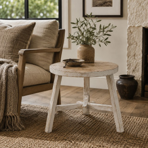 Approx. 20 Inches Round Two Tones Side Table Round Elmwood
