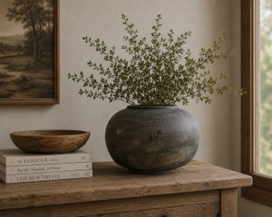 14"Earthy Gray Pottery Round Pot (finish varies no two are the same)