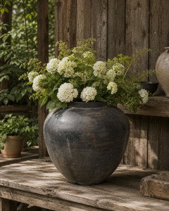 13" Earthy Gray Pottery Pot Apple-Shape Large (finish varies no two are the same)