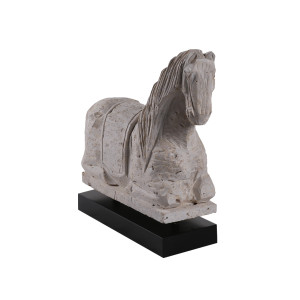 Travertine Horse Statue with Black Wooden Base 16x15x5H