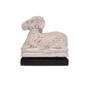 Travertine Ram Statue with Black Wooden Base Discontinued