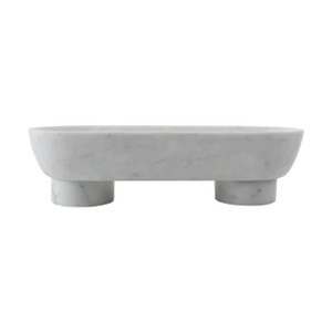 Laguna Oval Bowl with Stand Natural White Marble Laguna Oval Bowl with Stand Natural White Marble