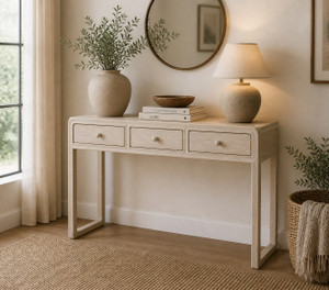 Milo Three Drawers Desk Whitewash 55x18