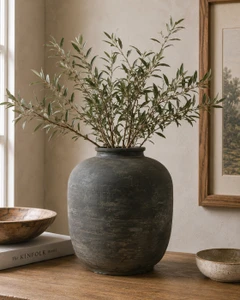 12" Earthy Gray Pottery Vase Cylinder-Shaped