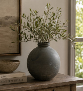 12" Earthy Gray Pottery Vase Round