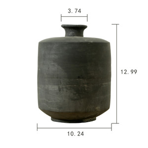 13" Earthy Gray Pottery Vase Small Opening Cylinder-Shaped 13" Earthy Gray Pottery Vase Small Opening Cylinder-Shaped