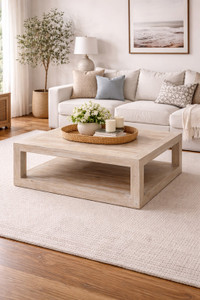Peking Grand Framed Square Coffee Table Weathered White Wash 39x39