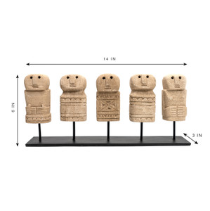 Set of 5 Stone Sumba Statue with Iron Stand 14x3x6H Set of 5 Stone Sumba Statue with Iron Stand 14x3x6H