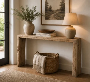 Approx. 7-7.5ft Long Vintage Waterfall Console Table Weathered Natural Wood (size and finish vary)