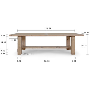Amalfi 9ft Long  Dining Table Weathered Natural 110x39.5x31 Amalfi 9ft Long  Dining Table Weathered Natural 110x39.5x31