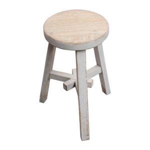 11" Dia Two Tones Round Side Table Distressed White 11x11x20