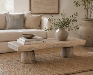 67" Long 20-24 Inches Deep Capri Live Edge Primitive Coffee Table Weathered Natural (Size Vary)